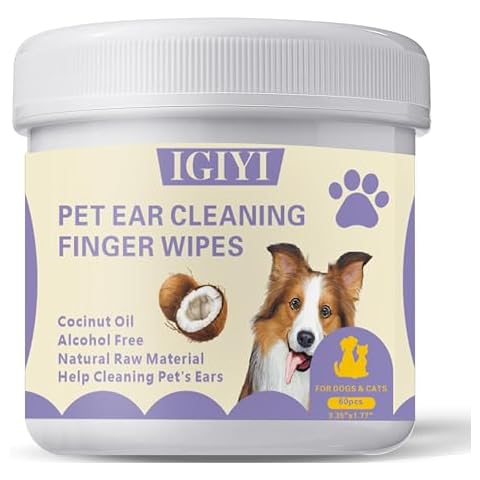 IGIYI Ear Finger Wipes Cleaner for Dog Cat,Bigger Size Gently Remove Ear Wax Dirt Odor,Sooths & Deodorizes, Relieve Ear Itching, Prevents Ear Infections, Natural Ingredients, 60 Count Cover