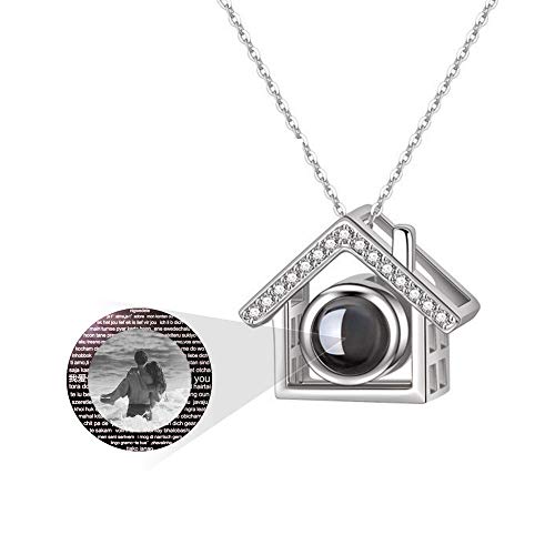Collar de Plata Personalizado 100 Idiomas Collar Casa Colgante Collar proyectivo para...