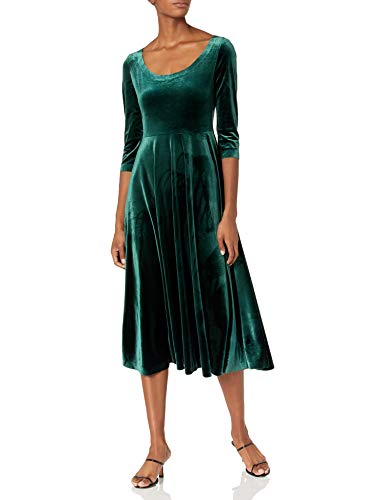 Norma Kamali Women's Long Sleeve Reversible Scoop Neck Flared Dress, Forest Green, XX-Small/32