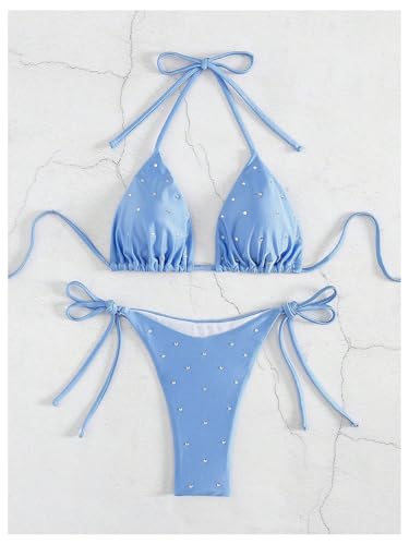 SOLY HUX Women's Sparkly Swimsuits Glitter Rhinestone Triangle Bikini Set 2 Piece Bathing Suits3