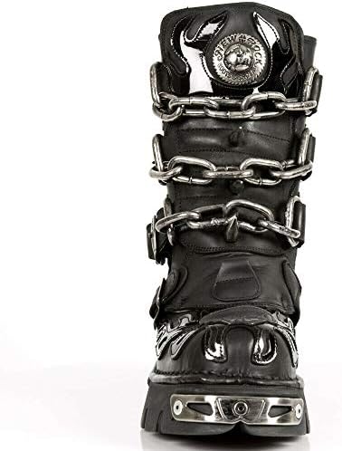 New Rock Unisex M.727-S1 Black Leather Boots Skull Chain Flame Reactor Boots 37 | Image 3