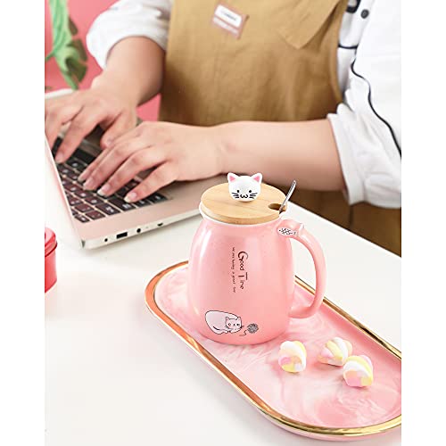 MengCat Taza Gato Linda Taza de café de cerámica con Tapa,Cuchara, Novedad Copa de la mañana Té Leche Navidad Jarra… - Imagen 4