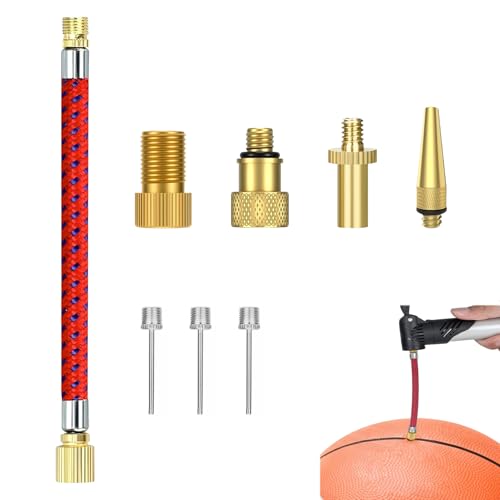8 Piezas Kit de Adaptador Bomba Bicicleta Valvula Fina, Adaptador de Válvula Presta DV AV SV, Conectores para Bomba Aire y Compresor, Agujas y Boquilla Cónica para Inflar Balone, Coches Colchones Aire