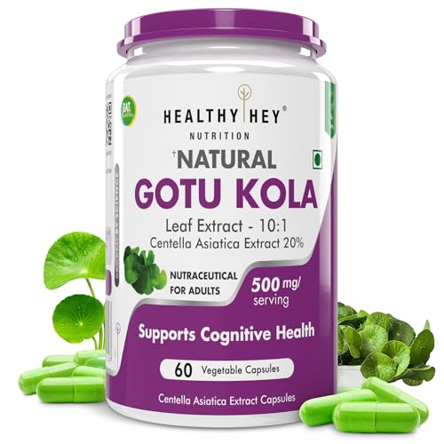 Image of HealthyHey Nutrition Gotu Kola Extract Supplement, Adaptogen for Brain & Nervous System Support, Calming, Mental Clarity - 60 Capsules, Non GMO, Gluten Free, Vegan