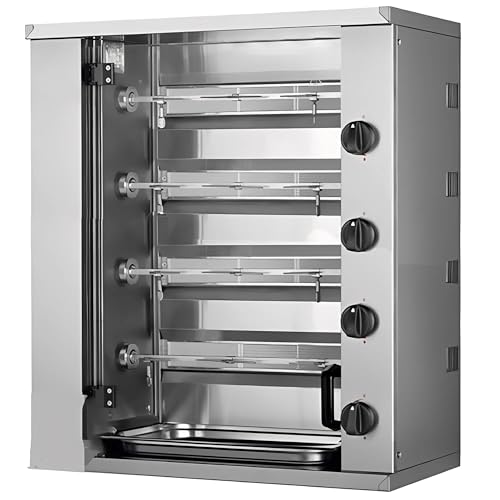 MBH - Asador de Pollos Industrial a gas MINI de 2,3,4 Espadas para Hostelería. Horno Asador Profesional de Tamaño Pequeño para 6, 9,12 pollos - MADE IN SPAIN (4 Espadas)