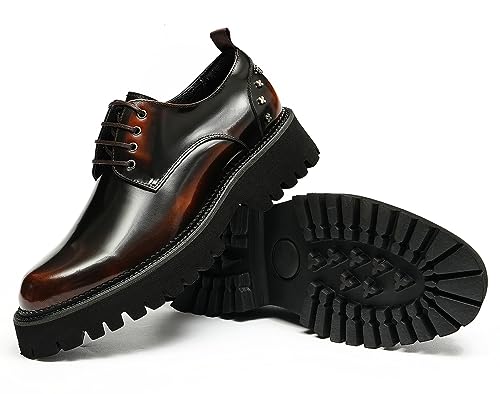 Mens Patent Leather Oxfords Fashion Dress Casual Lace Up Derby Rivets Platform Thick Sole Fashion Formal Walking Shoes for Prom Wedding Dating3