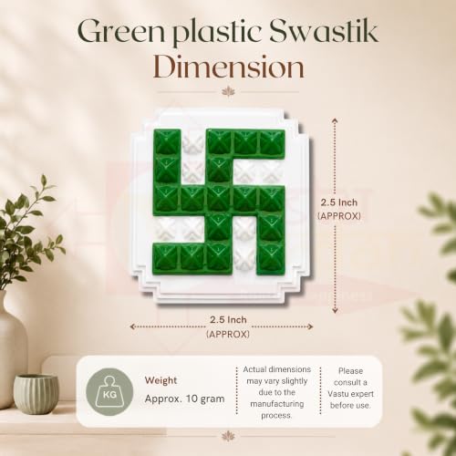 Image of Plastic Green swastik Pyramid Plate | Size- 2.5 Inch Approx | Wall Sticking Swastik | Pack of 2 | Prosperity & Peace Enhancer