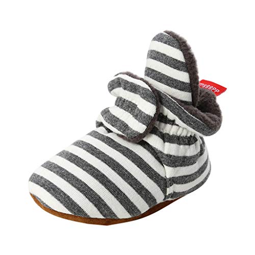 WUAI Baby Boys Girls Cozy Fleece Booties Anti-Slip Socks Soft Sole Toddler Warm Winter Boots First Walkers Crib Shoes(Drak Gray,12-18Months)
