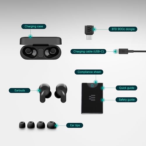 Image of EPOS ADAPT E1 True Wireless Earbuds Black - Hybrid ANC, Multi-Point Bluetooth, Microsoft Teams & Made for iPhone Certified, 50H Battery, Wireless Charging, Semi Open, USB C Dongle IPX5 Water Resistant