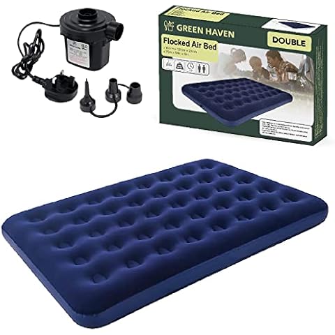Premium Double Blow up Camping bed + AC Electric Air pump | Waterproof Single Airbed Inflatable Mattress | Camping Electric Pump for Inflatables with 3 Nozzles |Inflatable Camping Mattress Cover