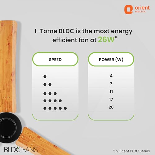 Image of Orient Electric's 1200 mm I Tome Remote| BLDC remote fan| BEE 5-star rated, consumes 26W at the highest speed | Saves up to 50% on electricity bills | 3-year warranty | Wooden finish, pack of 1