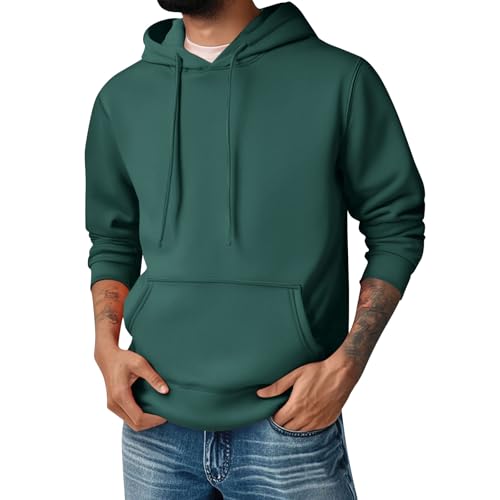 Ymosrh Men's Hoodies, Solid Color Long Sleeve Casual Athletic Workout Pullover Hooded Sweatshirts with Pocket, M-3XL