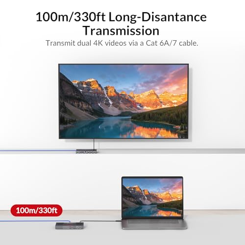 Image of AV Access 4K USB C KVM Extender Dual Monitors 2 Hosts for Conference Room, 1G Ethernet, 100W PD Charging, USB 3.2, Switch Between 1 Laptop & 1 Desktop, PoH, Over Cat6a /7 Upto 100m /330ft
