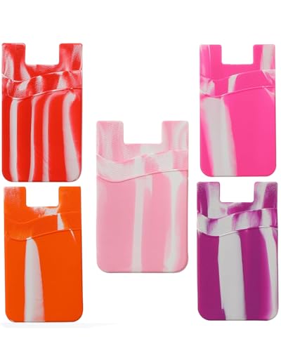 Image of Phone Card Holder Silicone Wallet Stick-on ID Credit Card Pocket for Smartphones, Color11*1+Color12*1+Color13*1+Color14*1+Color15*1, Pouch