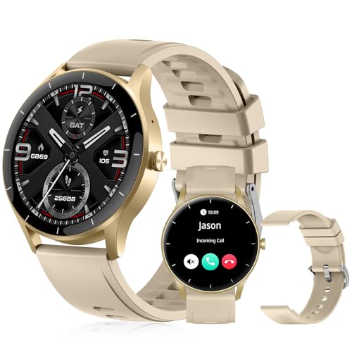 Smartwatch PEJE Relógio Smartwatch com Pulseira Extra - Tela Touch HD 1.28',À Prova d'Água IP68,Faz Chamadas Bluetooth,123+ Modos Esportivos,Bateria de 5-7 Dias,Compatível com iOS/Android.（Dourado）