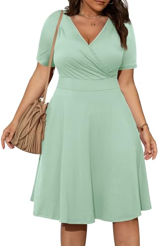 Image of POSESHE Womens Plus Size Dresses Sleeveless Wrap V-Neck Sundress Casual Summer Wedding Guest Cocktail Dress with Pockets