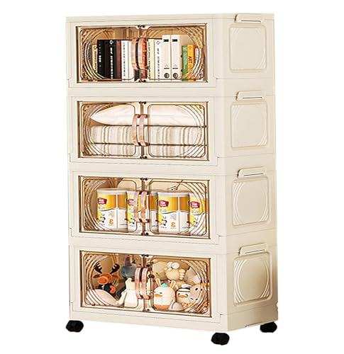Image of House of Quirk Plastic 4-Layer Storage Cabinet with Wheels, Rolling Organizer for Home, Living Room, and Office - Durable, Space-Saving Solution for Sundries, Toys, and Essentials (55cm, Cream)