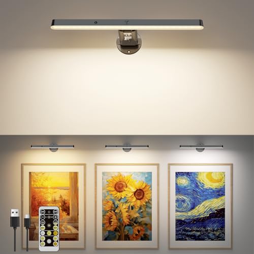 Applique Murale LED Rechargeable Sans Fil avec Télécommande - Lampe Éclairage pour Tableaux, Photos et Galerie d'Art - 3 Températures de Couleur, pour...