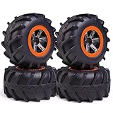 Hosim 4-Pack Tires & Wheels 12mm Hex Drive Hub for 1/10 Scale RC Car (Grey)