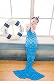 BG All Seasons Soft Crochet Mermaid Tail Blanket with Scales Pattern for Kids 55.12in x27.60in ( 140cm x 70cm Sky Blue)