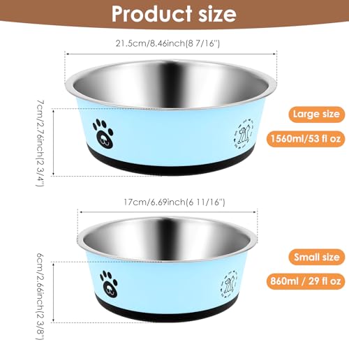 2 Pack Stainless Steel Dog Bowls (860ml & 1560ml) Dog Feeding Bowls with Non Slip Silicone Base, Metal Puppy Plate, Pet Food Feeding Dishes and Water Bowl Set for Small Medium Large Dogs - Image 3