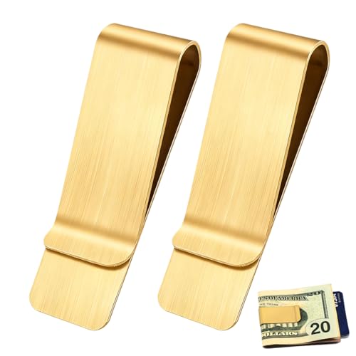GNALIA Porte Billet 2 Pièces Or, Pince À Billets Métal Acier Inoxydable 5Cm X 2.6Cm Pour Argent Cartes De Crédit, Factures Documents