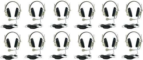 Casques stéréo USB Generic 3066-USB CT lot de 12 beige avec micro col de cygne et câble 1.8m