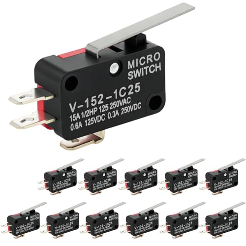 12 Pcs Micro Limit Switch with Long Hinge Lever SPDT 1NO 1NC Microswitch V-153-1C25