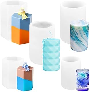 5 Pcs Silicone Candle Mould Set Pillar Candle Moulds for Candle Making Hexagon Cylinder Candle Molds Silicone for DIY 3D Aromatherapy Candles Handmade Gift Soap Polymer Clay Crafts Decoration