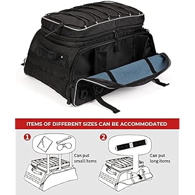 KEMIMOTO Expandable 20-25L Motorcycle Travel Luggage Rack Bag Tour Pack Trunk Bag Soft Collapsible with Bar Straps Compatible with Road King Street Glide Road Glide Black