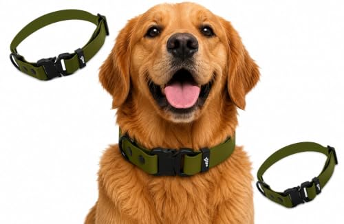 Image of Adil's Biothane Waterproof Dog Collar, Dog Leash & Collar Leash Combo | Heavy Duty TPU Coated Webbing | Adjustable Quick Release Buckle | Odour Resistant (Army Green, M-18, Collar Only)