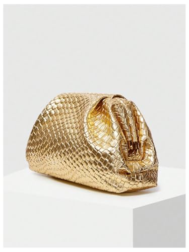 Image of QWINEE Women's Woven Evening Bag Dumpling Clutch Purse No Strap Handbags Elegant Faux PU Leather Clutch Bag
