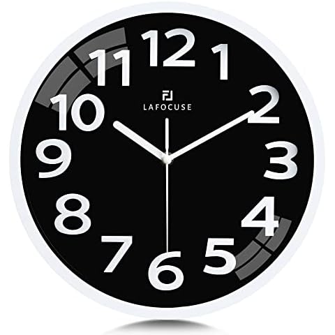 Lafocuse Reloj de Pared Negro Moderno Silencioso 30cm Cover