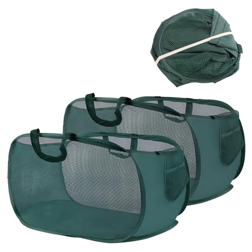 Katomi Lot de 2 paniers à linge pliables - Vert (36 x 36 x 58 cm) - Avec poignées - Pop Up - Grand panier à linge pliable - Pour chambre d'enfant, camping et voyage