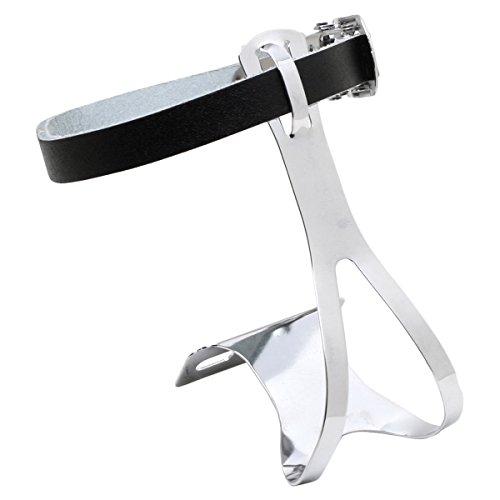Sunlite Racing Toe Clips w/Leather Strap, LG, Chrome Plated