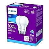 PHILIPS LED Frosted Dimmable A19 Light Bulb - Pack of 2 - EyeComfort Flicker Free - 16W = 100W - 1600 Lumen - Daylight (5000K) - E26 Base - Indoor - Title 20