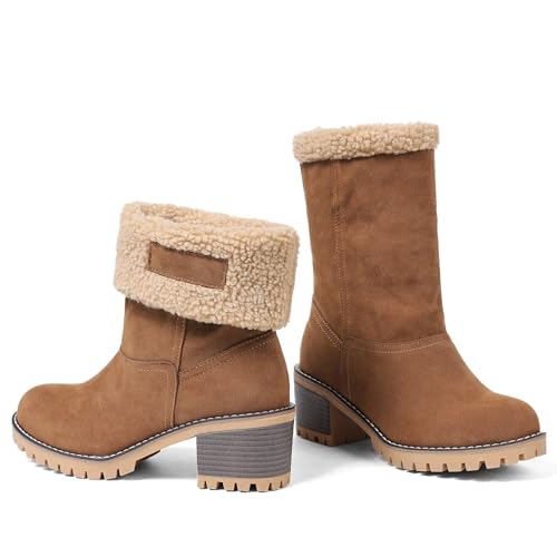 AOSPHIRAYLIAN Snow Boots for Women Chunky Heel Womens Winter Boots Fur Lined Slip on Warm Shoes for Women2