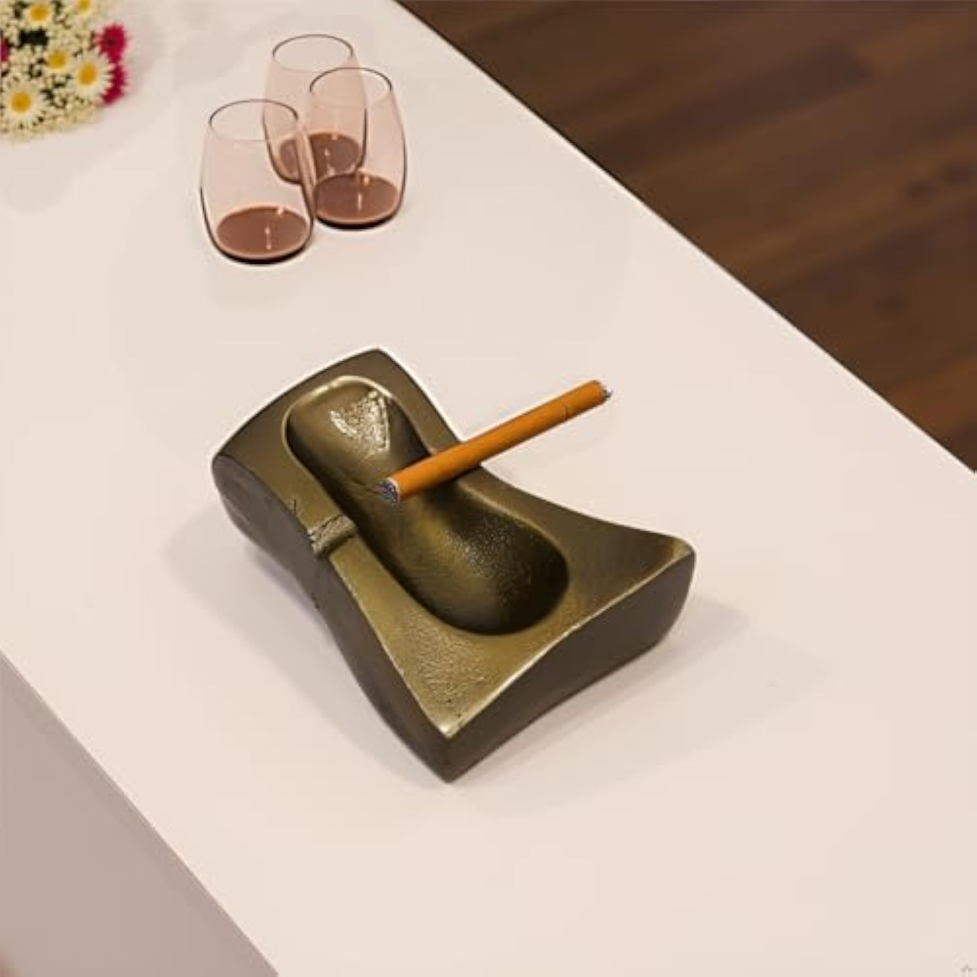Golden Tableware Ashtray, Hand-built Rich Metal Design