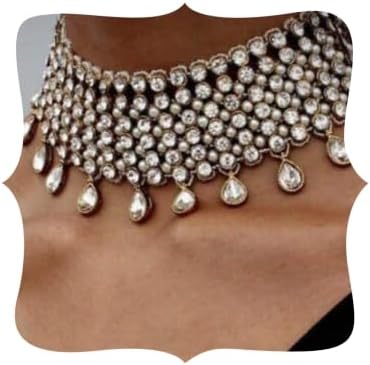YERTTER Vintage Boho Full Rhinestones Necklaces Tassel Jewelry Set Layered Pendant Statement Chunky Chain Necklace for Women