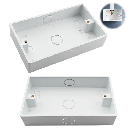 2Pcs 2 Gang Surface Mounted Back Box 146 Type White Double Pattress Box for Light Switches and Power Sockets Durable Plastic Electrical Surface Box for Home and Office Wiring Installation