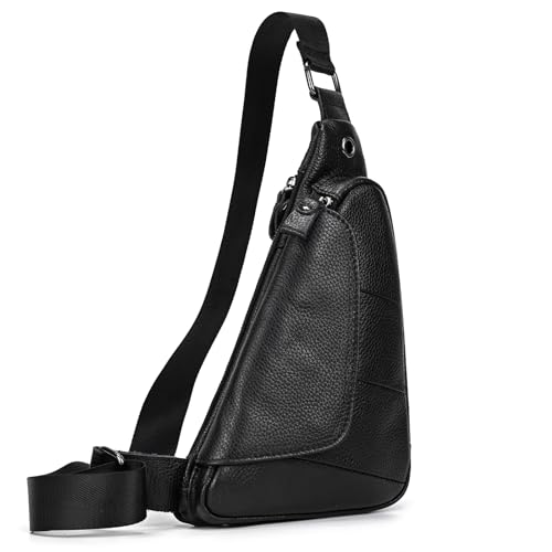 newsbirds Sac de Poitrine pour Hommes en Cuir Véritable Sacs Bandoulière Triangulaire Décontracté Sac de Messager Antivol Polyvalent Léger pour Voyage...