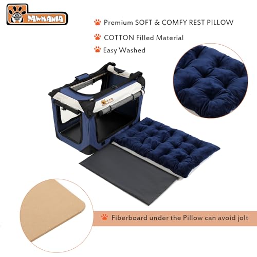 PAWMANIA Large Cat Carrier, Collapsible Dog Crate for Small - Medium - Large Pets, Soft-Sided, Lightweight | Ideal for Indoor & Outdoor - Comfy Bed Pillow Included (Navy Blue, 24×16×16in…) - Image 5