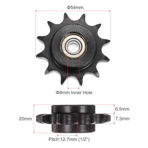 QUARKZMAN 2 Stück DIN(ISO) 08B Rollenketten-Abtriebsritzel, 8 mm Bohrung, 1/2 Teilung, gehärtetes 12-Zahn-Spannritzel, 2 Lager (Typ B) einsetzen