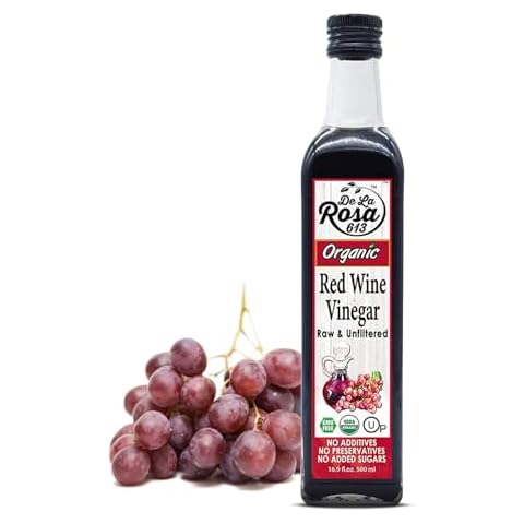 De La Rosa Organic Red Wine Vinegar, Raw & Unfiltered, Kosher for Passover, Vegan, Non-GMO & Gluten Free, Great for Salad Dressings, Marinades & More, Organic Red Wine Vinegar, 16.9 Oz (Pack of 1) Cover