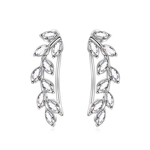 Aoboco Leaf Ear Climbers Earrings Hypoallergenic 925 Sterling Silver Ear Crawler Cuff Earrings With Austrian Crystals #TOP1