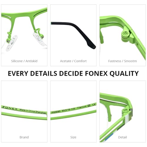 Image of FONEX Colorful Pure Titanium Glasses Frame Men Semi Rimless Square Eyeglasses Eyewear