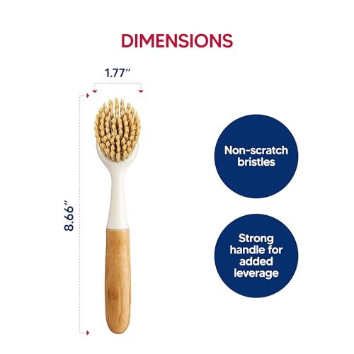 Image of HIC Kitchen Dish Scrubbing Brush, Bamboo with Non-Scratch Bristles