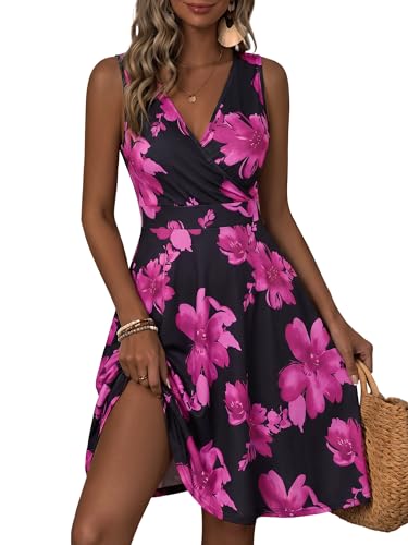 Image of GUBERRY Womens Wrap V Neck Sleeveless Sundress Summer Flare Tank Dress with Pockets