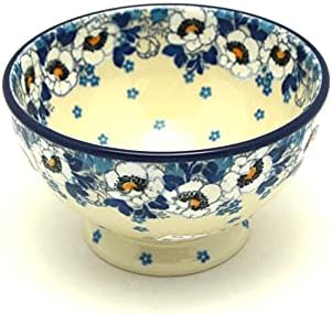 Polish Pottery Bowl - Pedestal - Small - White Poppy