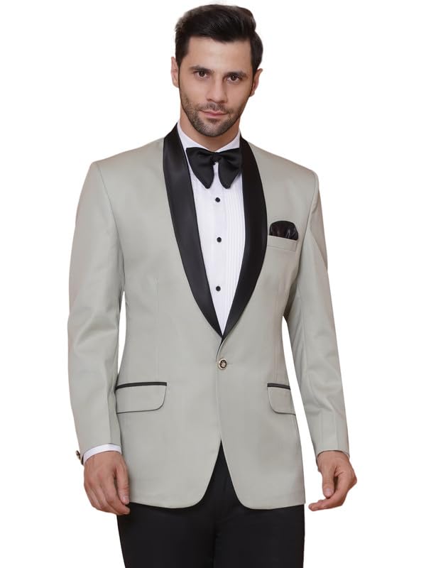 Image of FAVOROSKI Tuxedo Blazer for Men with 2 Pockets | Rayon Slim Fit Blazers | Ethnic Wear Tuxedos | One Button Solid Tuxedo Blazers in Shawl Collar | Blazer for Wedding, Festive, Formal
